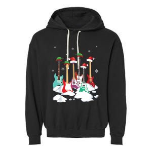 Guitar Santa Hat Christmas Tree Funny Music Loves Xmas Garment-Dyed Fleece Hoodie