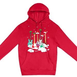 Guitar Santa Hat Christmas Tree Funny Music Loves Xmas Premium Pullover Hoodie