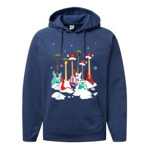 Guitar Santa Hat Christmas Tree Funny Music Loves Xmas Performance Fleece Hoodie