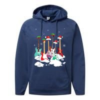 Guitar Santa Hat Christmas Tree Funny Music Loves Xmas Performance Fleece Hoodie