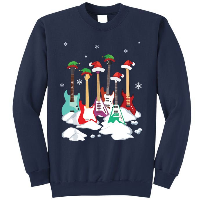 Guitar Santa Hat Christmas Tree Funny Music Loves Xmas Sweatshirt