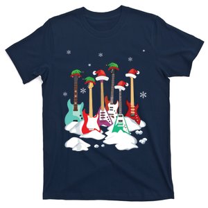 Guitar Santa Hat Christmas Tree Funny Music Loves Xmas T-Shirt