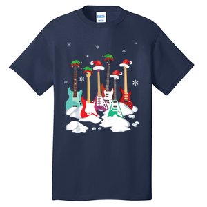 Guitar Santa Hat Christmas Tree Funny Music Loves Xmas Tall T-Shirt