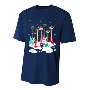 Guitar Santa Hat Christmas Tree Funny Music Loves Xmas Performance Sprint T-Shirt