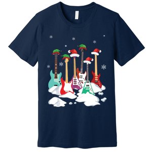 Guitar Santa Hat Christmas Tree Funny Music Loves Xmas Premium T-Shirt