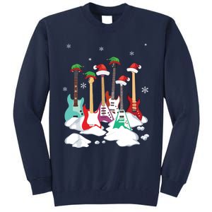 Guitar Santa Hat Christmas Tree Funny Music Loves Xmas Tall Sweatshirt