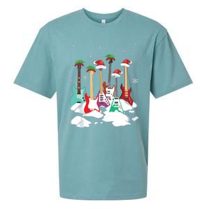 Guitar Santa Hat Christmas Tree Funny Music Loves Xmas Sueded Cloud Jersey T-Shirt