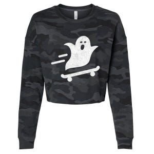 Ghost Skate Halloween Skateboarding Spooky Skateboard Funny Gift Cropped Pullover Crew