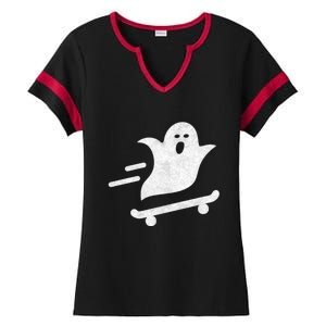 Ghost Skate Halloween Skateboarding Spooky Skateboard Funny Gift Ladies Halftime Notch Neck Tee