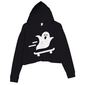 Ghost Skate Halloween Skateboarding Spooky Skateboard Funny Gift Crop Fleece Hoodie