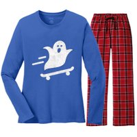 Ghost Skate Halloween Skateboarding Spooky Skateboard Funny Gift Women's Long Sleeve Flannel Pajama Set 