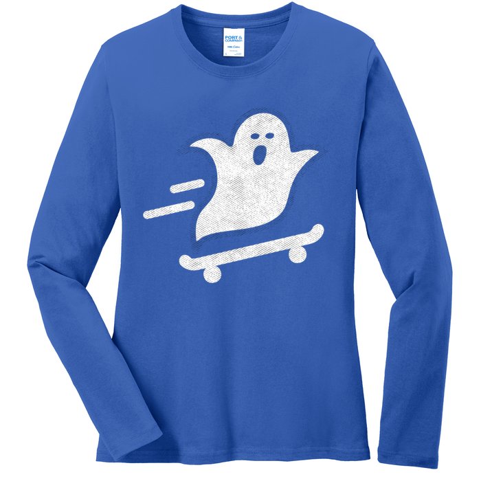 Ghost Skate Halloween Skateboarding Spooky Skateboard Funny Gift Ladies Long Sleeve Shirt