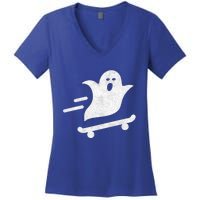 Ghost Skate Halloween Skateboarding Spooky Skateboard Funny Gift Women's V-Neck T-Shirt