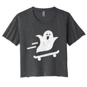 Ghost Skate Halloween Skateboarding Spooky Skateboard Funny Gift Women's Crop Top Tee