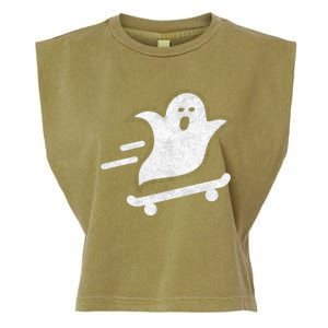 Ghost Skate Halloween Skateboarding Spooky Skateboard Funny Gift Garment-Dyed Women's Muscle Tee