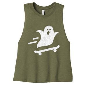 Ghost Skate Halloween Skateboarding Spooky Skateboard Funny Gift Women's Racerback Cropped Tank