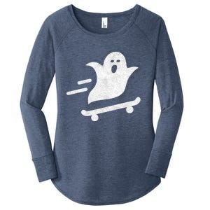 Ghost Skate Halloween Skateboarding Spooky Skateboard Funny Gift Women's Perfect Tri Tunic Long Sleeve Shirt