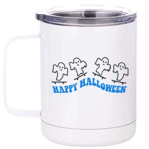 Ghost Skateboard Happy Halloween Lazy Costume Skateboarding Gift 12 oz Stainless Steel Tumbler Cup