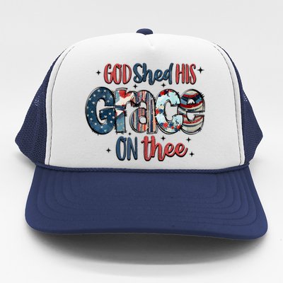 God Shed His Grace On Thee 4th Of July Groovy Patriotic Trucker Hat