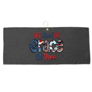 God Shed His Grace On Thee 4th Of July Groovy Patriotic Large Microfiber Waffle Golf Towel