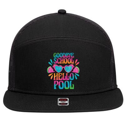 Goodbye School Hello Pool Summer 7 Panel Mesh Trucker Snapback Hat