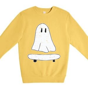 Ghost Skater Halloween Costume Spirit Ghoul SkateboardIng Gift Premium Crewneck Sweatshirt