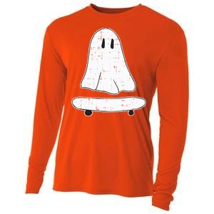 Ghost Skater Halloween Costume Spirit Ghoul SkateboardIng Gift Cooling Performance Long Sleeve Crew