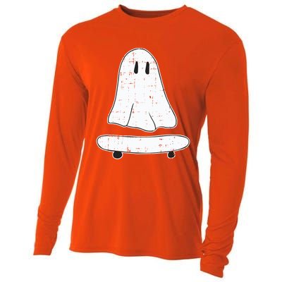 Ghost Skater Halloween Costume Spirit Ghoul SkateboardIng Gift Cooling Performance Long Sleeve Crew