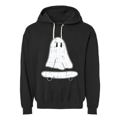 Ghost Skater Halloween Costume Spirit Ghoul SkateboardIng Gift Garment-Dyed Fleece Hoodie