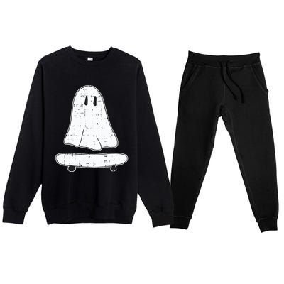 Ghost Skater Halloween Costume Spirit Ghoul SkateboardIng Gift Premium Crewneck Sweatsuit Set