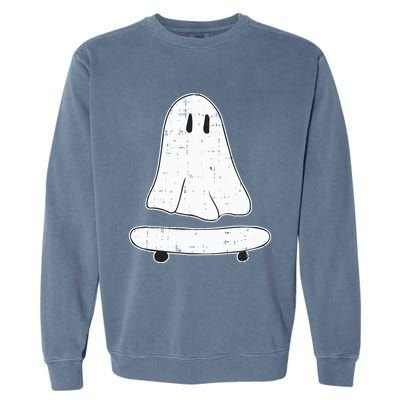 Ghost Skater Halloween Costume Spirit Ghoul SkateboardIng Gift Garment-Dyed Sweatshirt