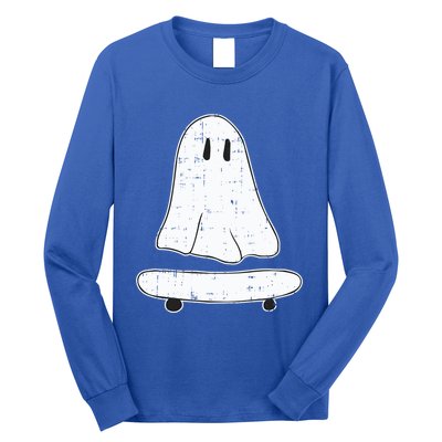 Ghost Skater Halloween Costume Spirit Ghoul SkateboardIng Gift Long Sleeve Shirt