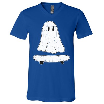 Ghost Skater Halloween Costume Spirit Ghoul SkateboardIng Gift V-Neck T-Shirt