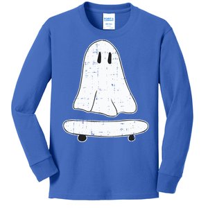 Ghost Skater Halloween Costume Spirit Ghoul SkateboardIng Gift Kids Long Sleeve Shirt