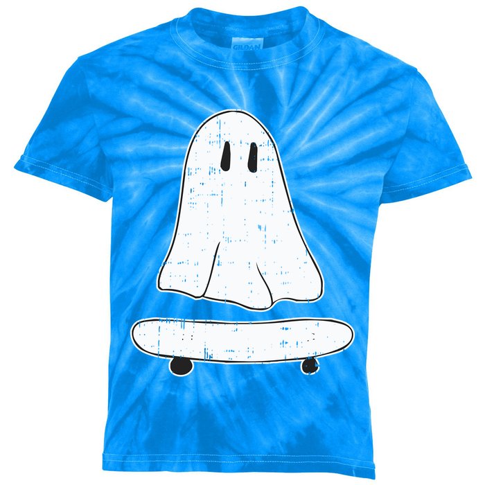 Ghost Skater Halloween Costume Spirit Ghoul SkateboardIng Gift Kids Tie-Dye T-Shirt