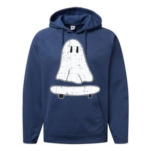 Ghost Skater Halloween Costume Spirit Ghoul SkateboardIng Gift Performance Fleece Hoodie