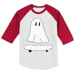 Ghost Skater Halloween Costume Spirit Ghoul SkateboardIng Gift Kids Colorblock Raglan Jersey