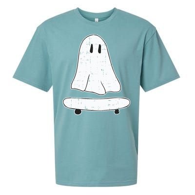 Ghost Skater Halloween Costume Spirit Ghoul SkateboardIng Gift Sueded Cloud Jersey T-Shirt