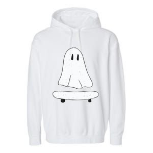 Ghost Skater Halloween Costume Spirit Ghoul SkateboardIng Gift Garment-Dyed Fleece Hoodie