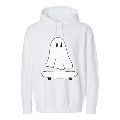 Ghost Skater Halloween Costume Spirit Ghoul SkateboardIng Gift Garment-Dyed Fleece Hoodie