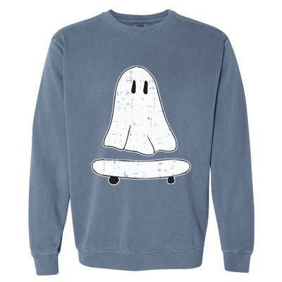 Ghost Skater Halloween Costume Spirit Ghoul SkateboardIng Cool Gift Garment-Dyed Sweatshirt