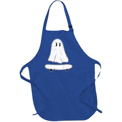 Ghost Skater Halloween Costume Spirit Ghoul SkateboardIng Cool Gift Full-Length Apron With Pockets