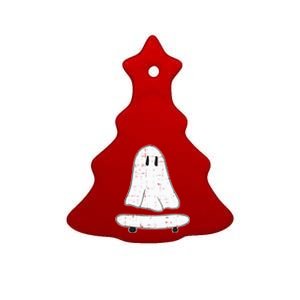 Ghost Skater Halloween Costume Spirit Ghoul SkateboardIng Cool Gift Ceramic Tree Ornament