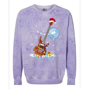 Guitar Santa Hat Christmas Tree Funny Music Loves Xmas Gift Colorblast Crewneck Sweatshirt