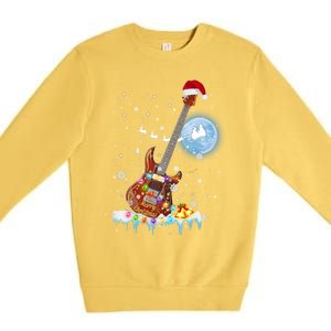 Guitar Santa Hat Christmas Tree Funny Music Loves Xmas Gift Premium Crewneck Sweatshirt