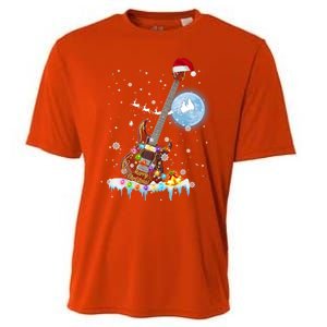 Guitar Santa Hat Christmas Tree Funny Music Loves Xmas Gift Cooling Performance Crew T-Shirt