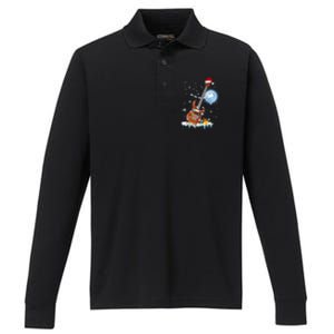 Guitar Santa Hat Christmas Tree Funny Music Loves Xmas Gift Performance Long Sleeve Polo