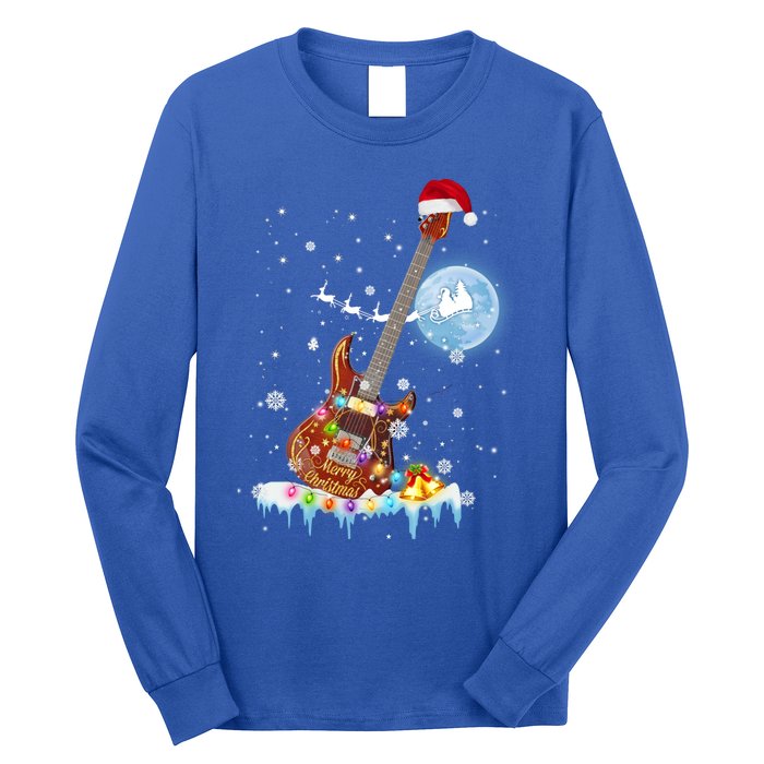 Guitar Santa Hat Christmas Tree Funny Music Loves Xmas Gift Long Sleeve Shirt