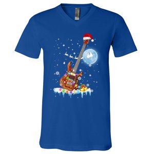 Guitar Santa Hat Christmas Tree Funny Music Loves Xmas Gift V-Neck T-Shirt