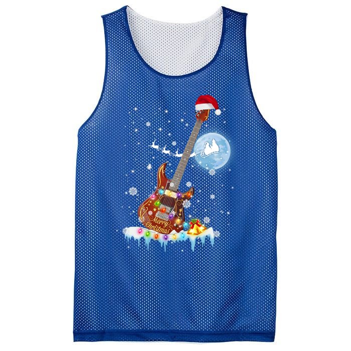 Guitar Santa Hat Christmas Tree Funny Music Loves Xmas Gift Mesh Reversible Basketball Jersey Tank